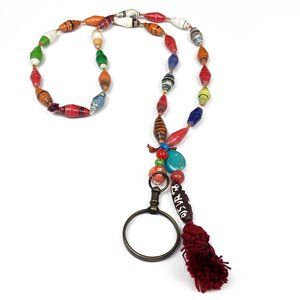Paper Bead Necklace w Beaded Tassel & Monocle